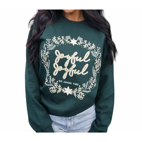NEW SMALL TOWN SOCIETY joyful joyful sweatshirt in green - Picture 2 of 3
